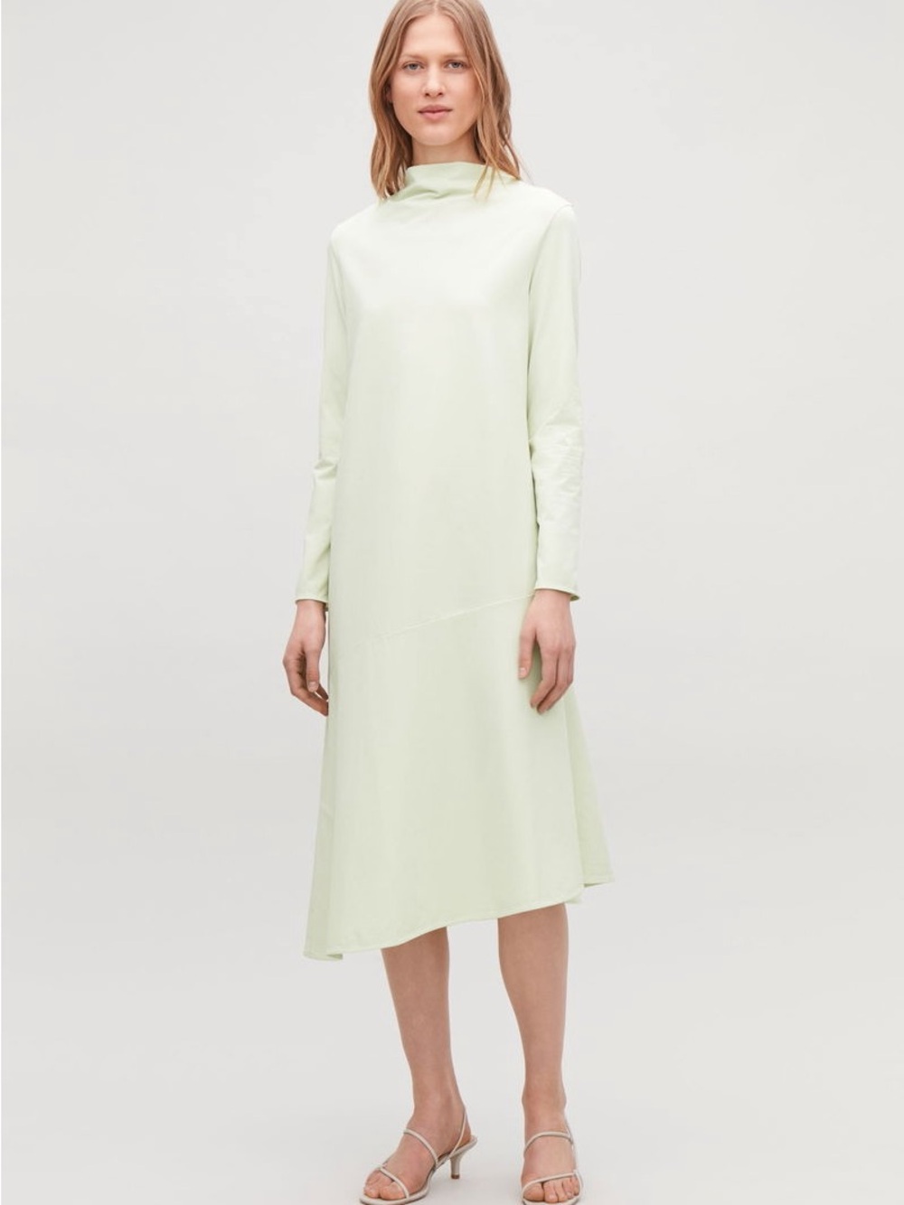 COS Soft Mint Long Asymmetrical draped Hem Dress Size M